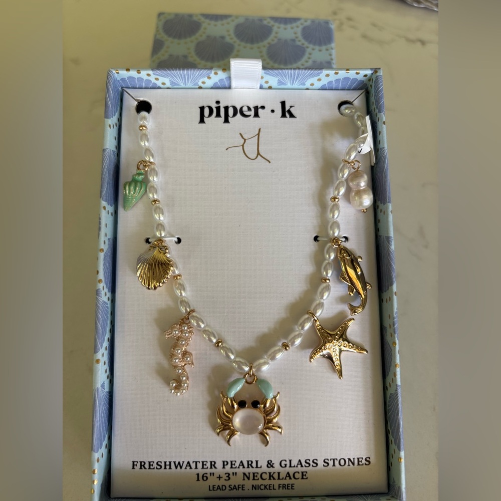 Piper K Gold and Green Charm Necklace